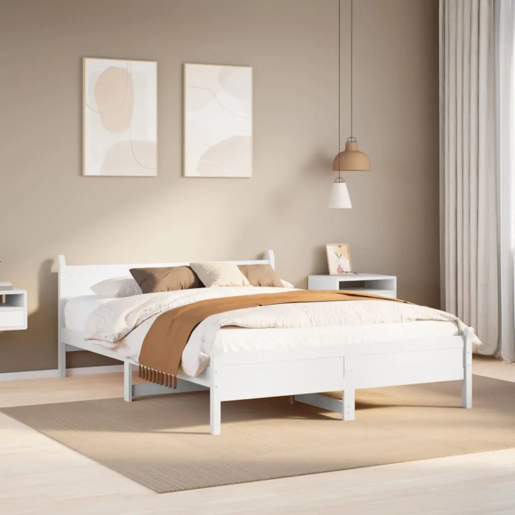 Letto Senza Materasso Bianco 160x200 Cm Legno Massello Di Pino /