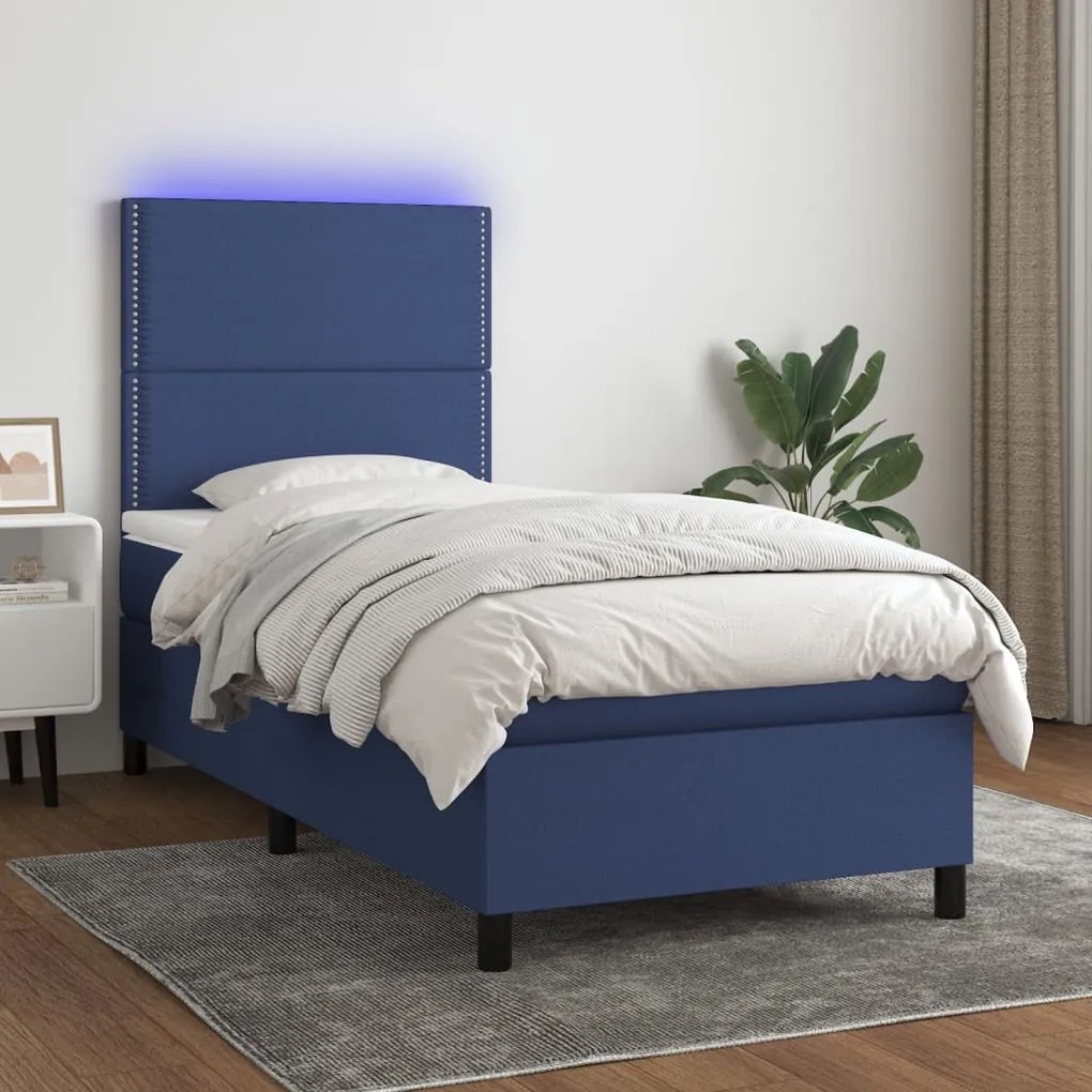 Letto A Molle Con Materasso E Led Blu 100x200cm İn Tessuto /