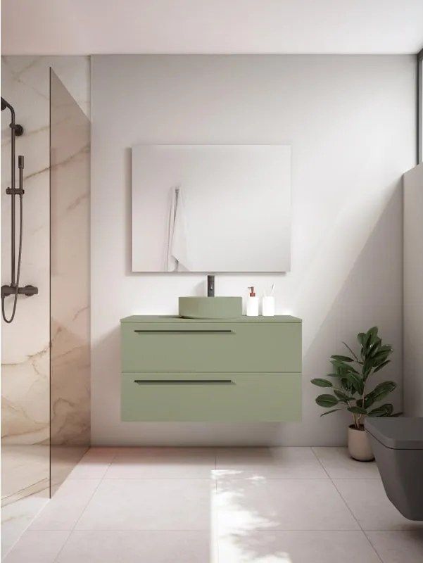 Mobile da bagno sospeso sotto lavabo L 100 x H 55 x P 39.5 cm verde laccato opaco, 2 cassetti VISOBATH Mia