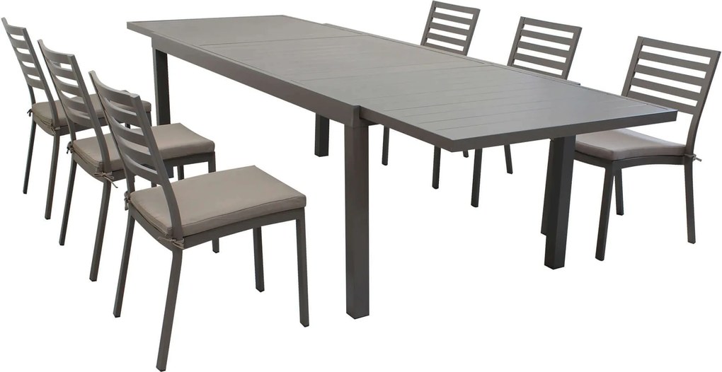 DEXTER - set tavolo in alluminio cm 160/240 x 90 x 75 h con 6 sedie Dexter