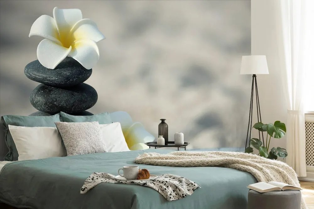 Carta da parati autoadesiva – Pietre armoniche e plumeria