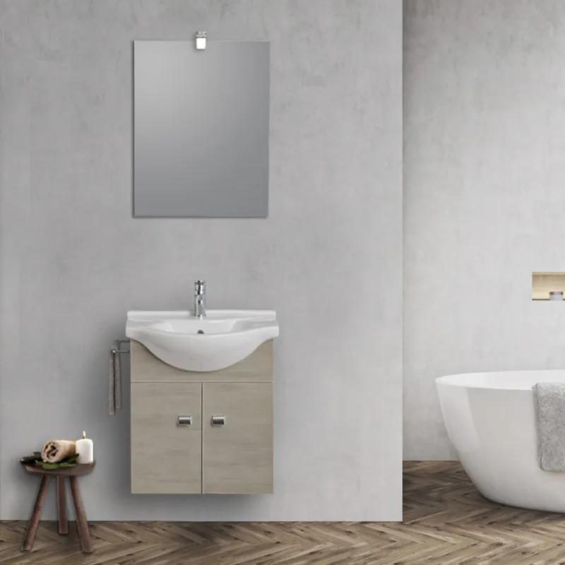Mobiletto da bagno sospeso 55 cm rovere grigio con lavabo e specchio incluso
