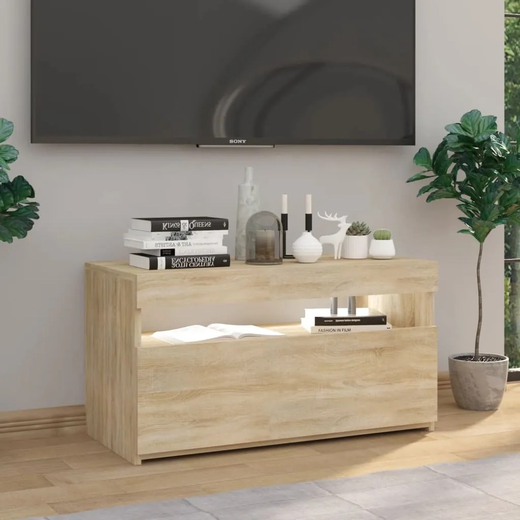 Mobile porta tv con luci led rovere sonoma 60x35x40 cm