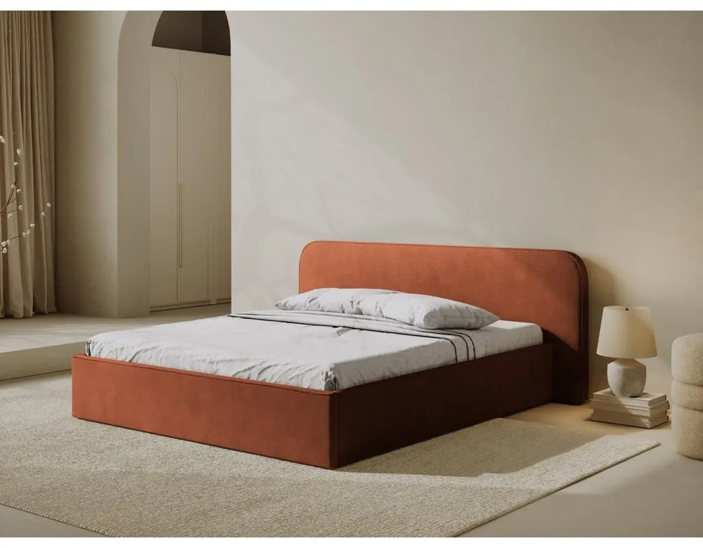 Letto matrimoniale imbottito color mattone con contenitore e rete inclusi 140x200 cm Elizabeth – Micadoni