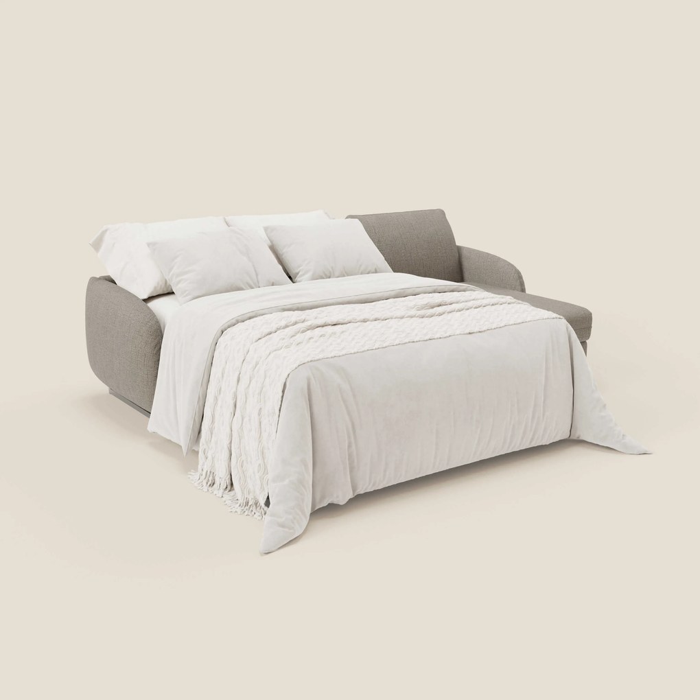 Ninfea Divano Letto Angolare con Penisola Contenitore e Materasso H18 cm - piedini in metallo e Tessuto impermeabile T03 talpa