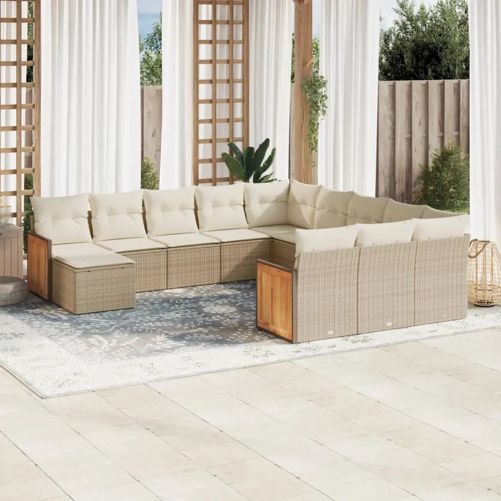 Set divani da giardino 12 pz con cuscini beige in polyrattan