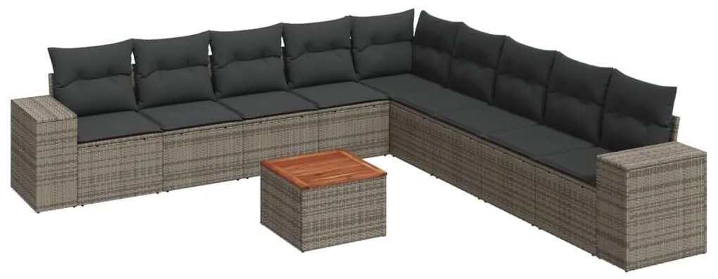 Set Divano da Giardino 10 pz con Cuscini Grigio in Polyrattan