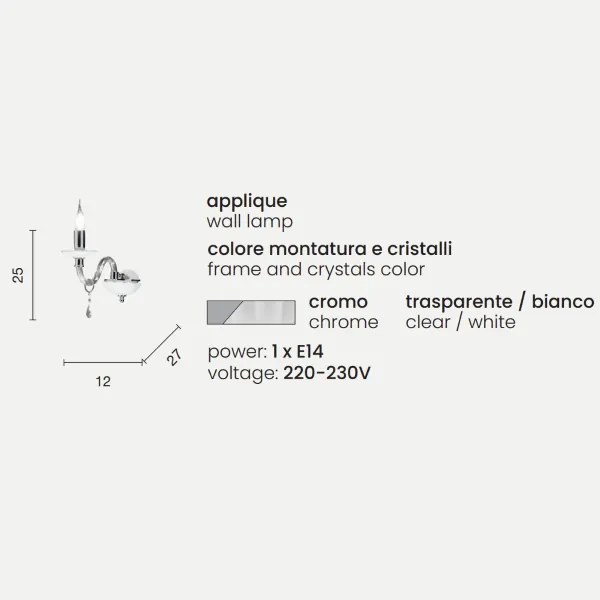Lampada applique in cristallo 12 cm LIVIA Bianco a 1 luce