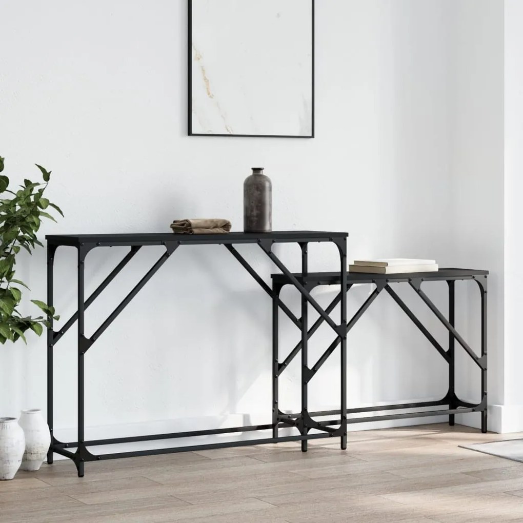 Tavolini Consolle Impilabili 2 Pz Neri İn Legno Multistrato /