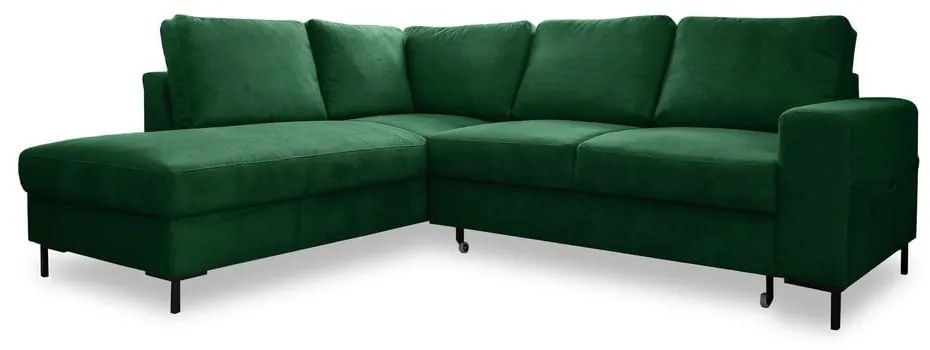 Divano letto in velluto a coste verde scuro (angolo sinistro) Lofty Lilly - Miuform