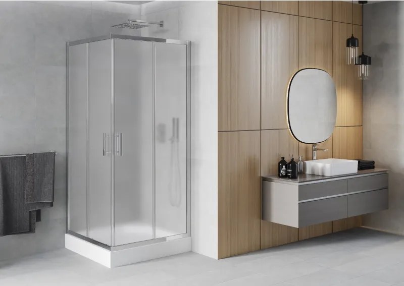 Mexen Rio cabina doccia quadrata 90 x 90 cm, ghiacciata, cromo + piatto doccia Rio, bianco - 860-090-090-01-30-4510