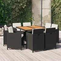 Set da Pranzo per Giardino 9pz con Cuscini in Polyrattan Nero cod mxl 42619