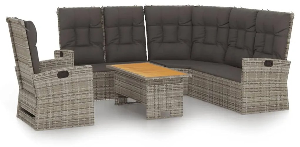 Set Divani da Giardino 3 pz con Cuscini in Polyrattan Grigio