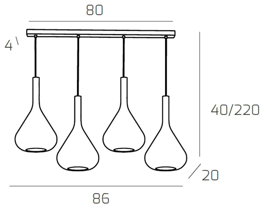 Sospensione Contemporanea Rett Kona Metallo Bianco Vetro Trasparente 4 Luci E27