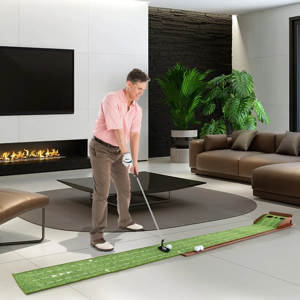 Costway Tappetino da golf per interni ed esterni, Tappetino per putting green con ritorno automatico della palla 302x37x15cm