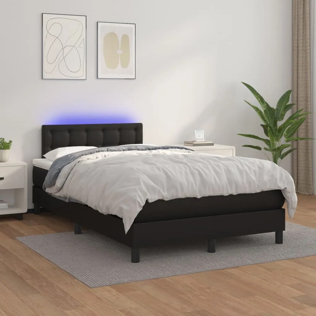 Giroletto A Molle Con Materasso E Led Nero 120x200cm Similpelle /