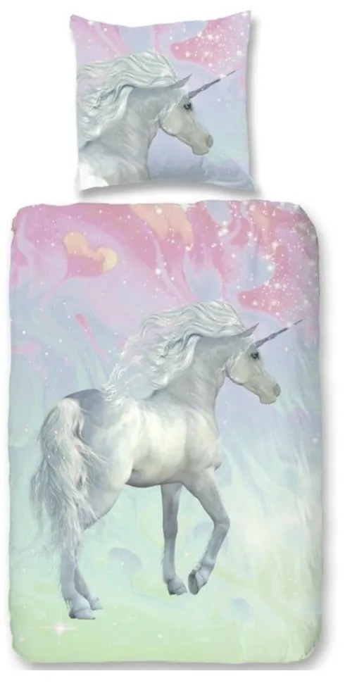 Biancheria da letto in cotone per bambini Unicorno verde, 140 x 200 cm - Good Morning