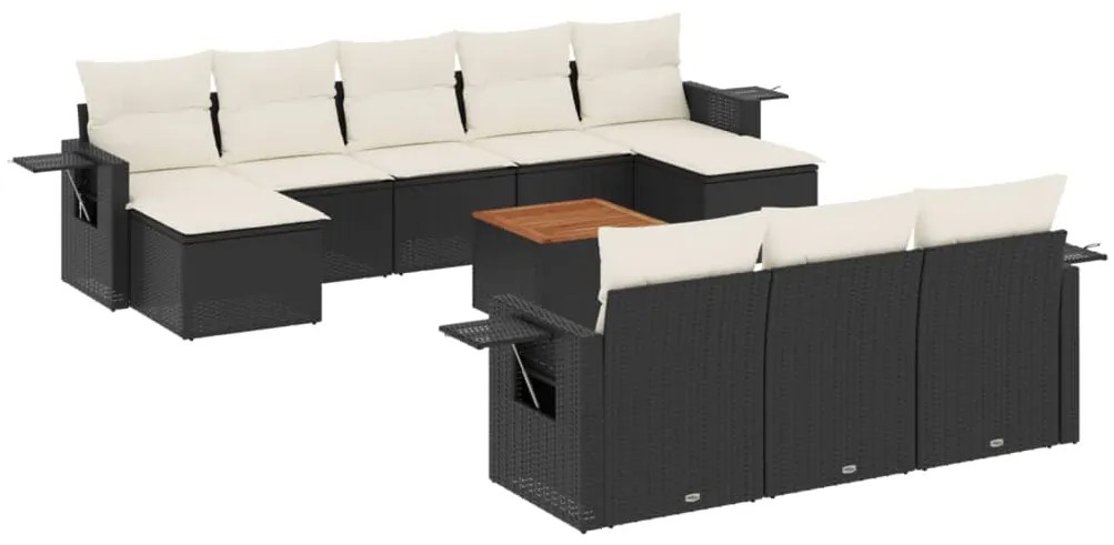 Set divani da giardino 11 pz con cuscini in polyrattan nero