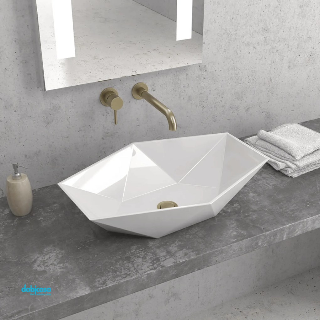 Lavabo D'Appoggio Da 57x37,5 Cm Finitura Bianco Lucido