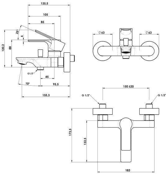 Sapho - Rubinetto vasca da bagno PAX cromo lucido