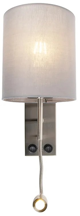 Applique moderna in acciaio con paralume in cotone grigio - Stacca