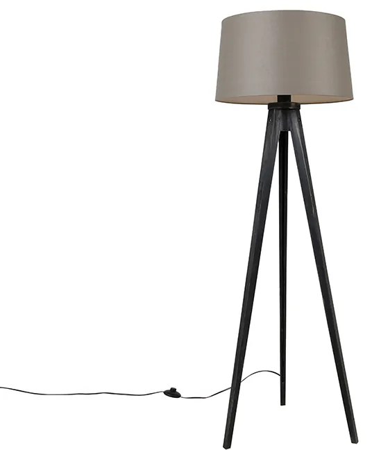 Treppiede nero con paralume in lino color tortora 45 cm - Tripod Classic
