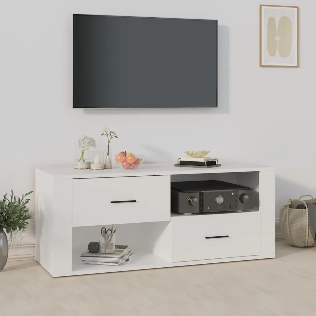 Mobile Porta Tv Bianco 100x35x40 Cm İn Legno Multistrato /