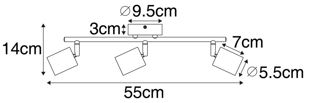 Faretto industriale nero con legno inclinabile a 3 luci - Jeana