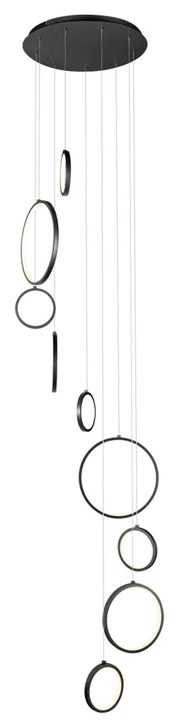 Lampada a sospensione di design nera a 9 luci con LED dimmerabile a 3 livelli - Vide Anella