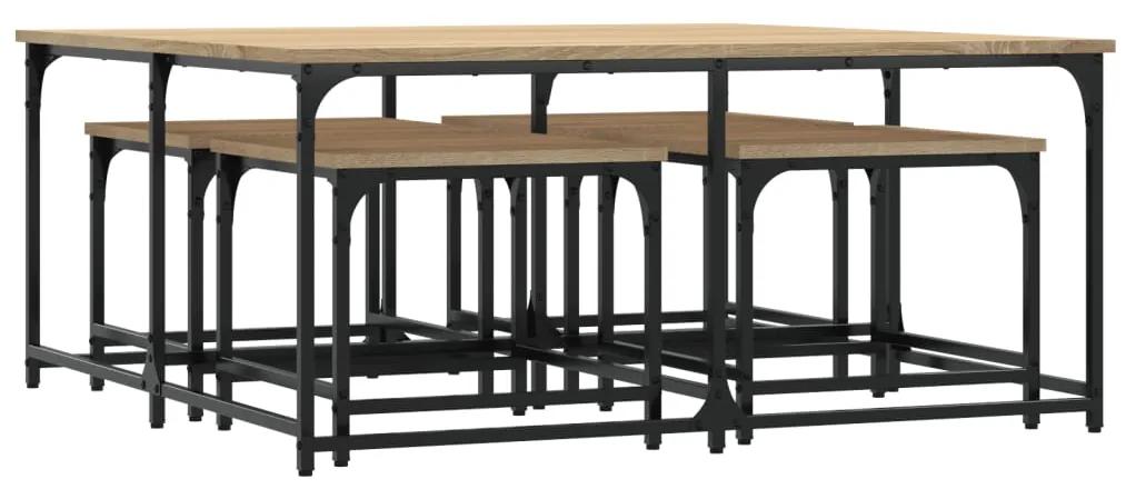 Tavolini impilabili 5 pz rovere sonoma in legno multistrato