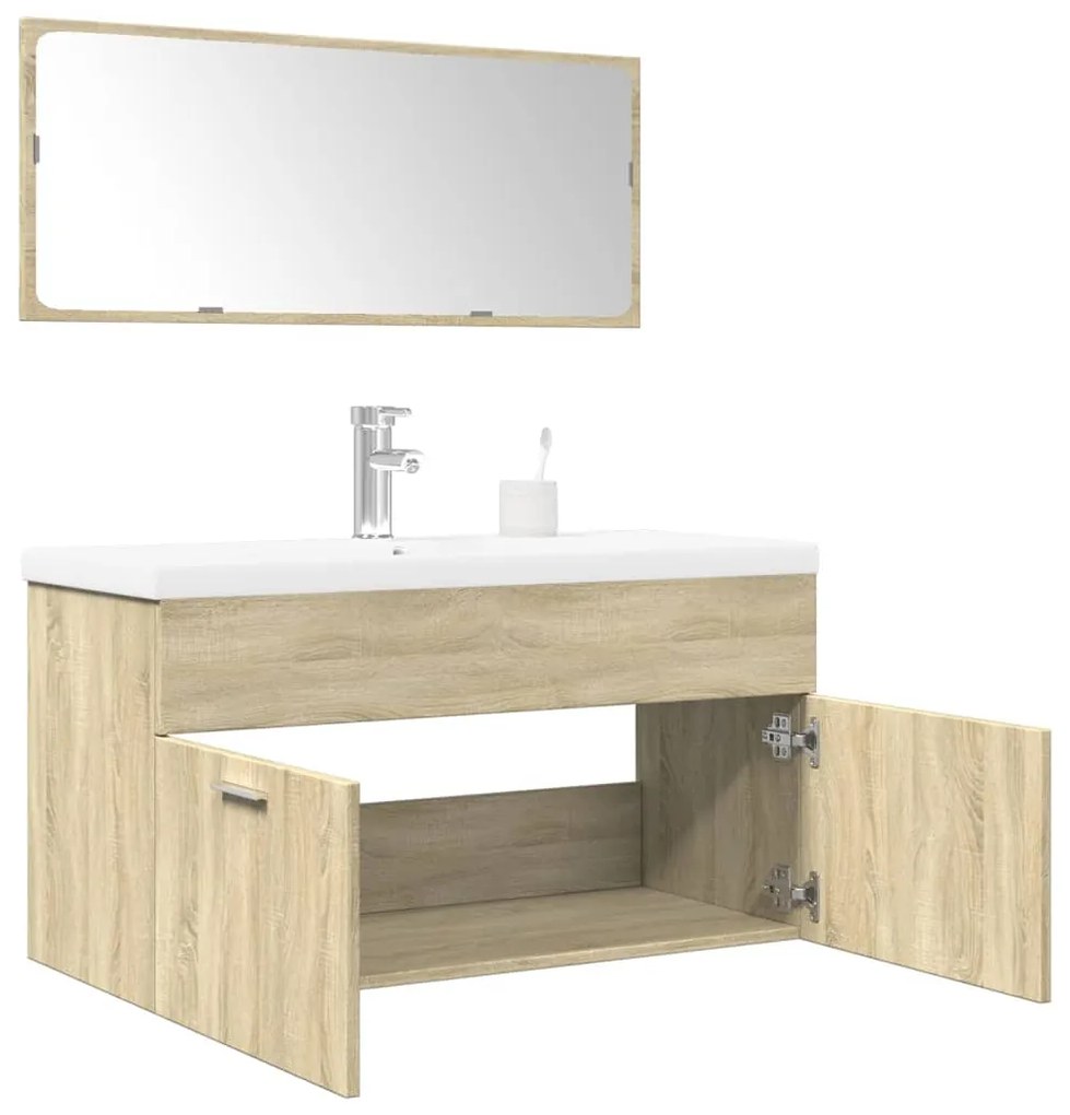 Set Mobili Da Bagno 3 Pz Rovere Sonoma İn Legno Multistrato /