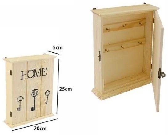 Trade Shop - Cassetta Portachiavi Legno 6 Ganci Appendichiavi Muro Per Decoupage 74030a Home