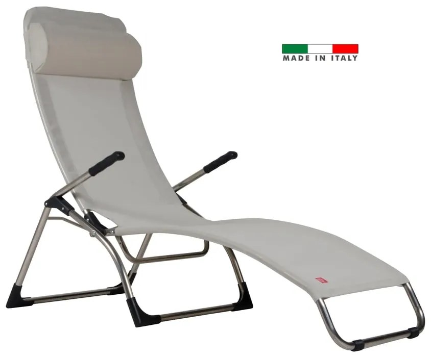 Sedia a sdraio da giardino in alluminio con braccioli pieghevole Salus FIAM, seduta in textilene beige