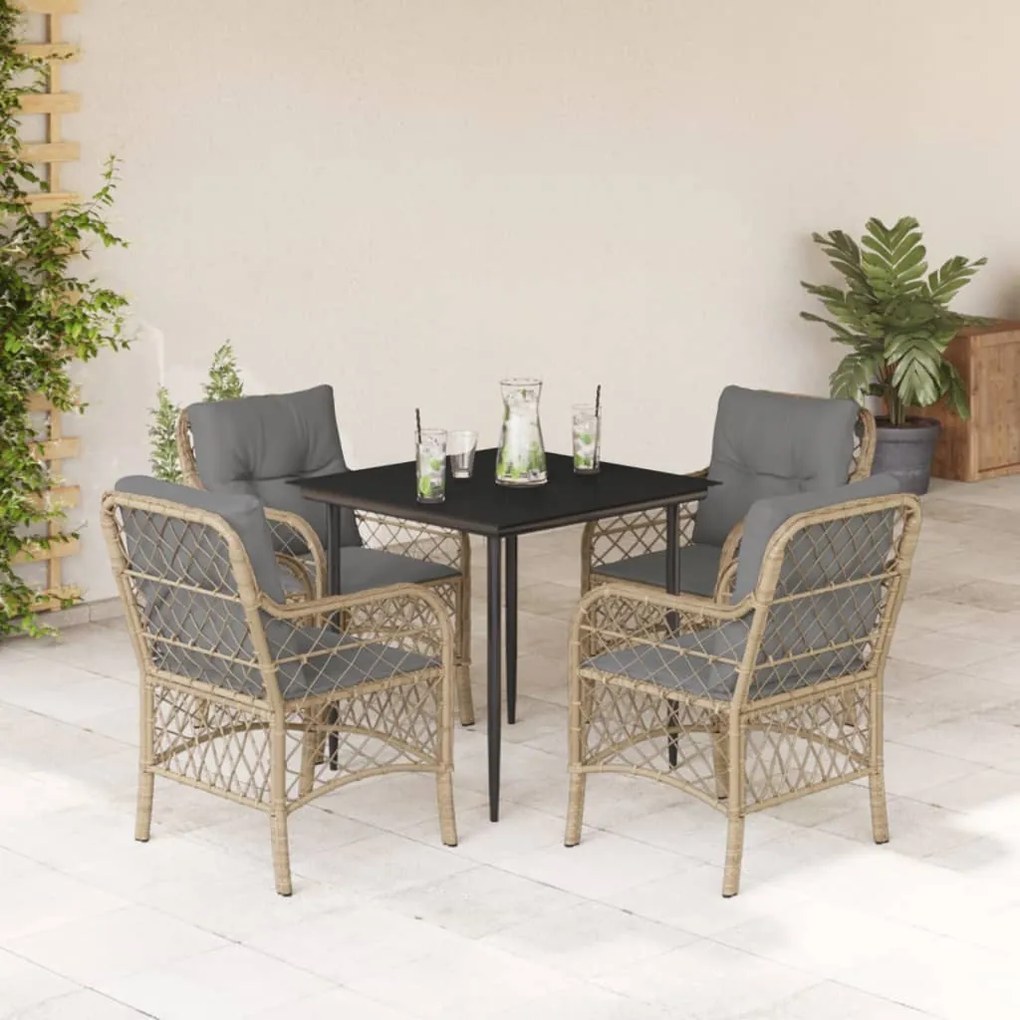 Set pranzo da giardino 5 pz con cuscini beige misto polyrattan