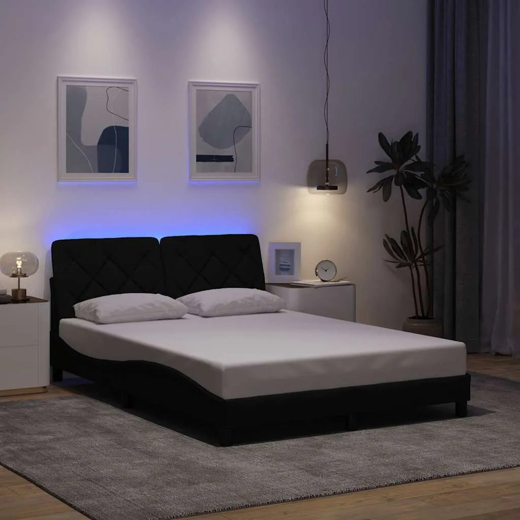 Giroletto Con Led Senza Materasso Nero 140x200 Cm İn Tessuto /
