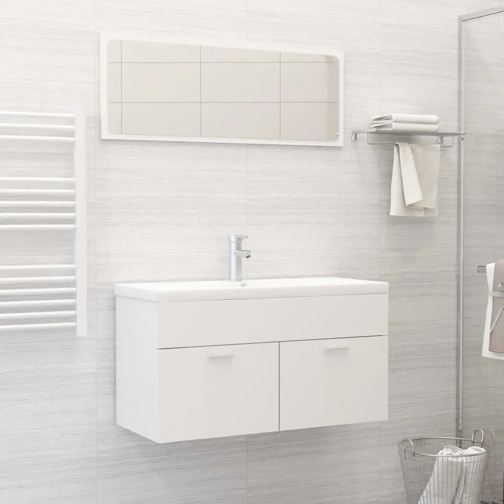 Set Mobili Da Bagno 2 Pz Bianco İn Legno Multistrato /
