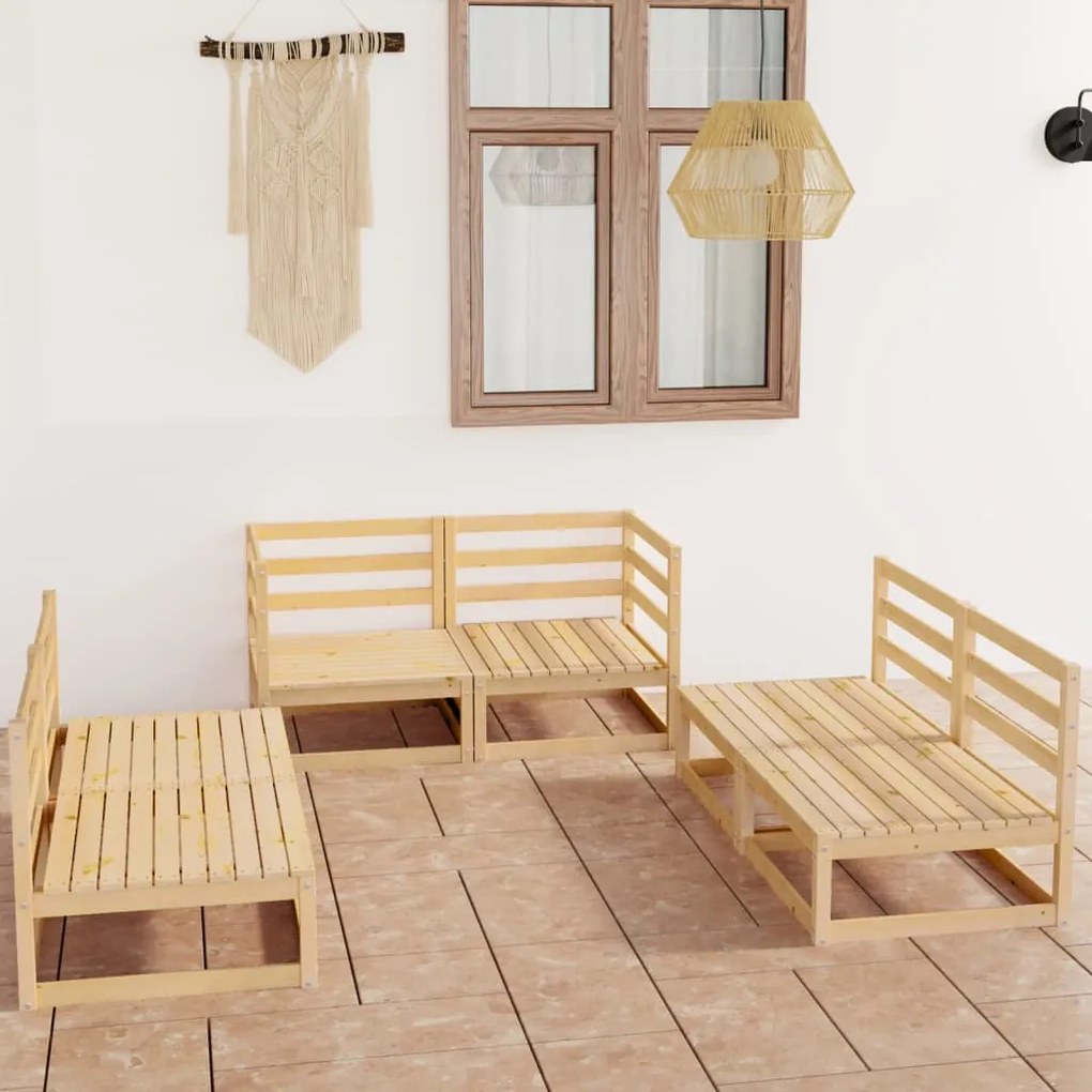 Set Divani da Giardino 6 pz in Legno Massello di Pino