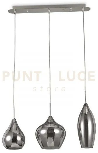 Soft lampadario sospeso in vetro fume' 3 luci attacco e14
