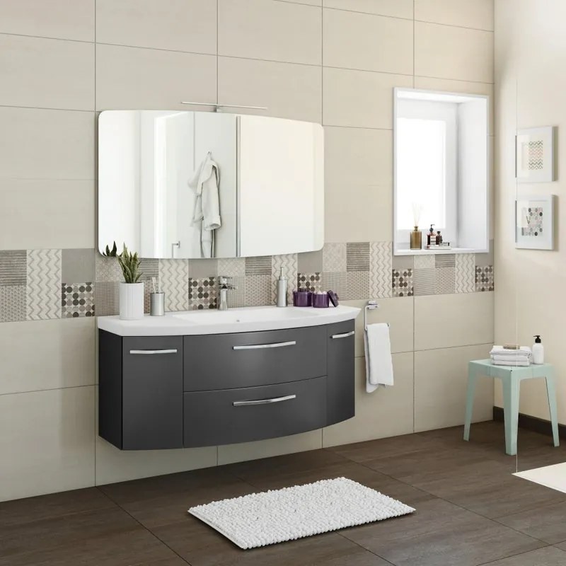 Mobile bagno con lavabo L 119 x H 48 x P 47 cm grigio ferro, 2 ante 2 cassetti per vasca centrale Cassca
