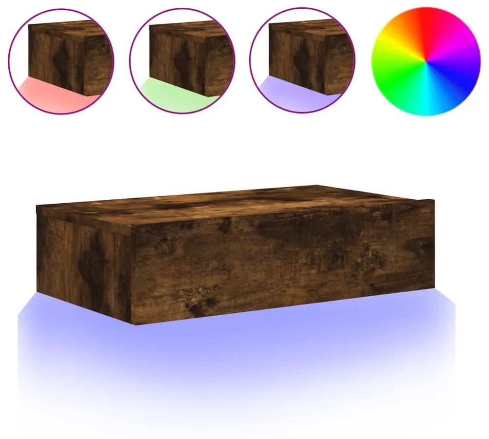 Mobile porta tv con luci led rovere fumo 60x35x15,5 cm