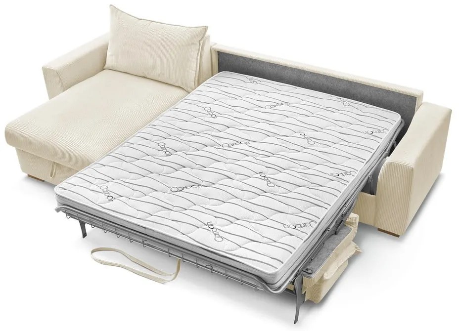 Divano angolare color crema allungabile (con composizione variabile) con rivestimento in velluto a coste Augustin – Bobochic Paris