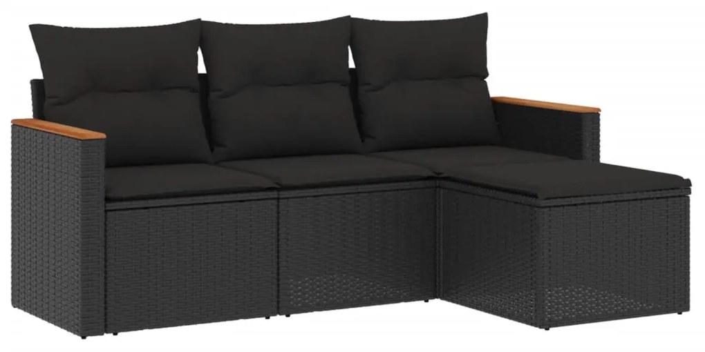 Set divani da giardino 4 pz con cuscini nero in polyrattan