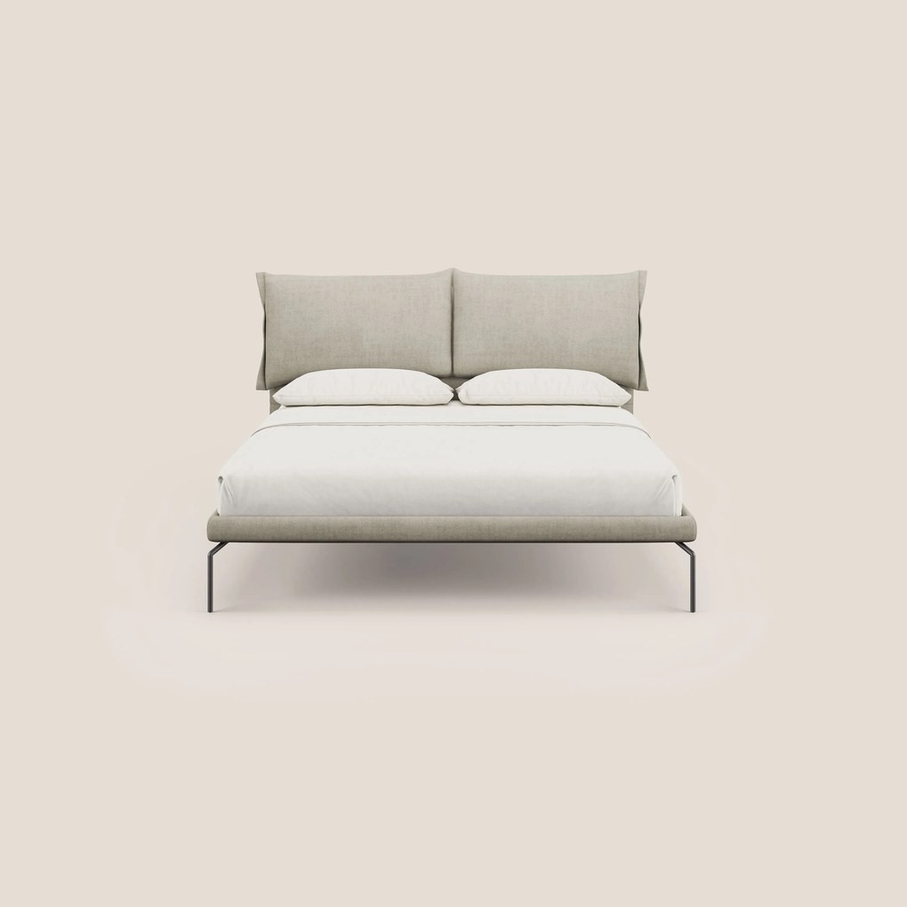 Bice letto imbottito con cuscini e piedi alti in metallo in tessuto impermeabile T02