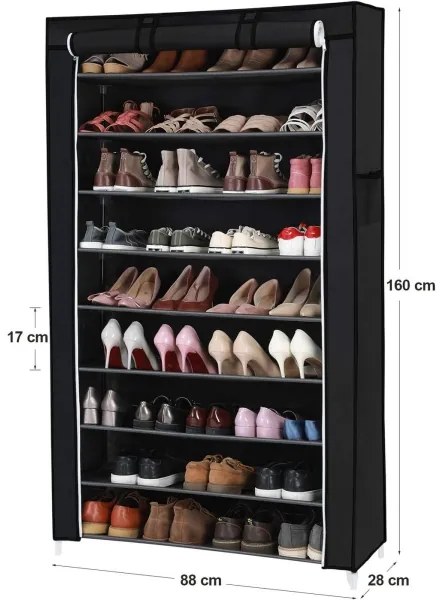 Armadio in tessuto con ripiani MATIS 88x160 cm nero