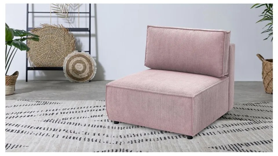 Modulo divano in velluto a coste rosa chiaro, pezzo centrale Nihad modular - Bobochic Paris