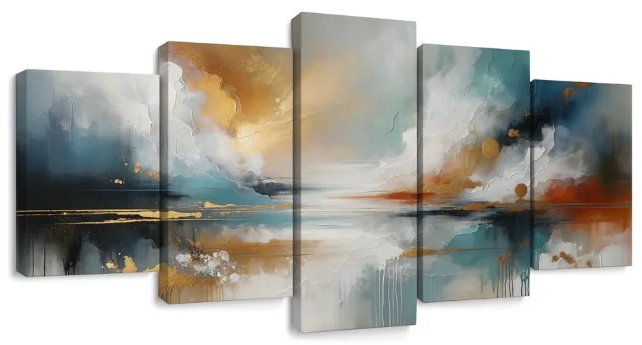 Quadri 5 pezzi – Paesaggio astratto con lago