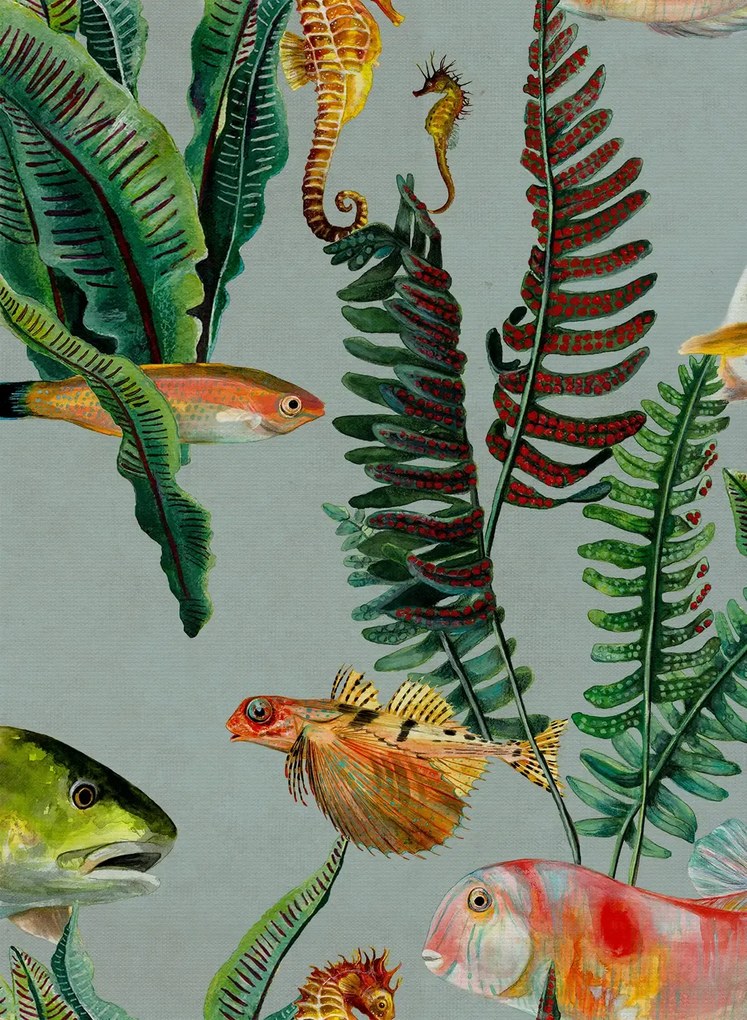 Coordonne Carta da parati Bank of Fish - Cyan