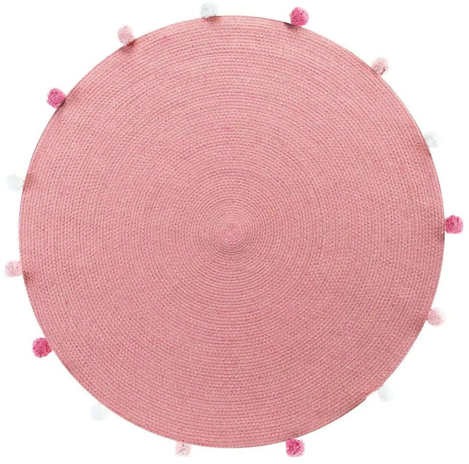 Tappeto rotondo rosa ø 90 cm Pompomparty - douceur d'intérieur