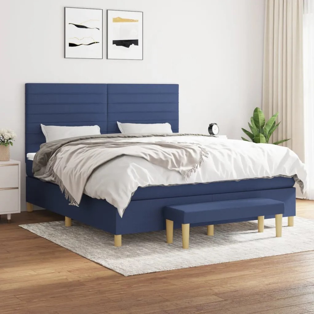 Giroletto A Molle Con Materasso Blu 160x200 Cm İn Tessuto /