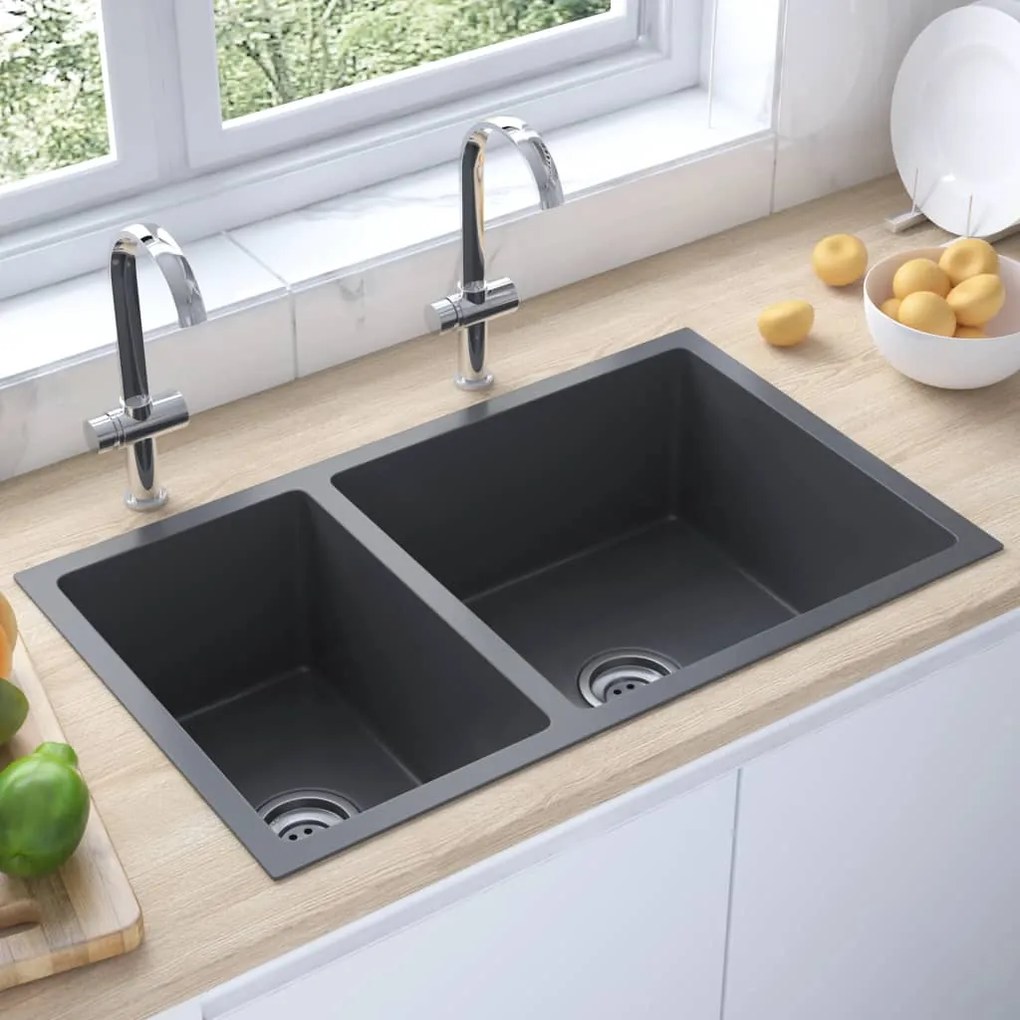 Lavello Da Cucina Nero İn Acciaio Inossidabile /